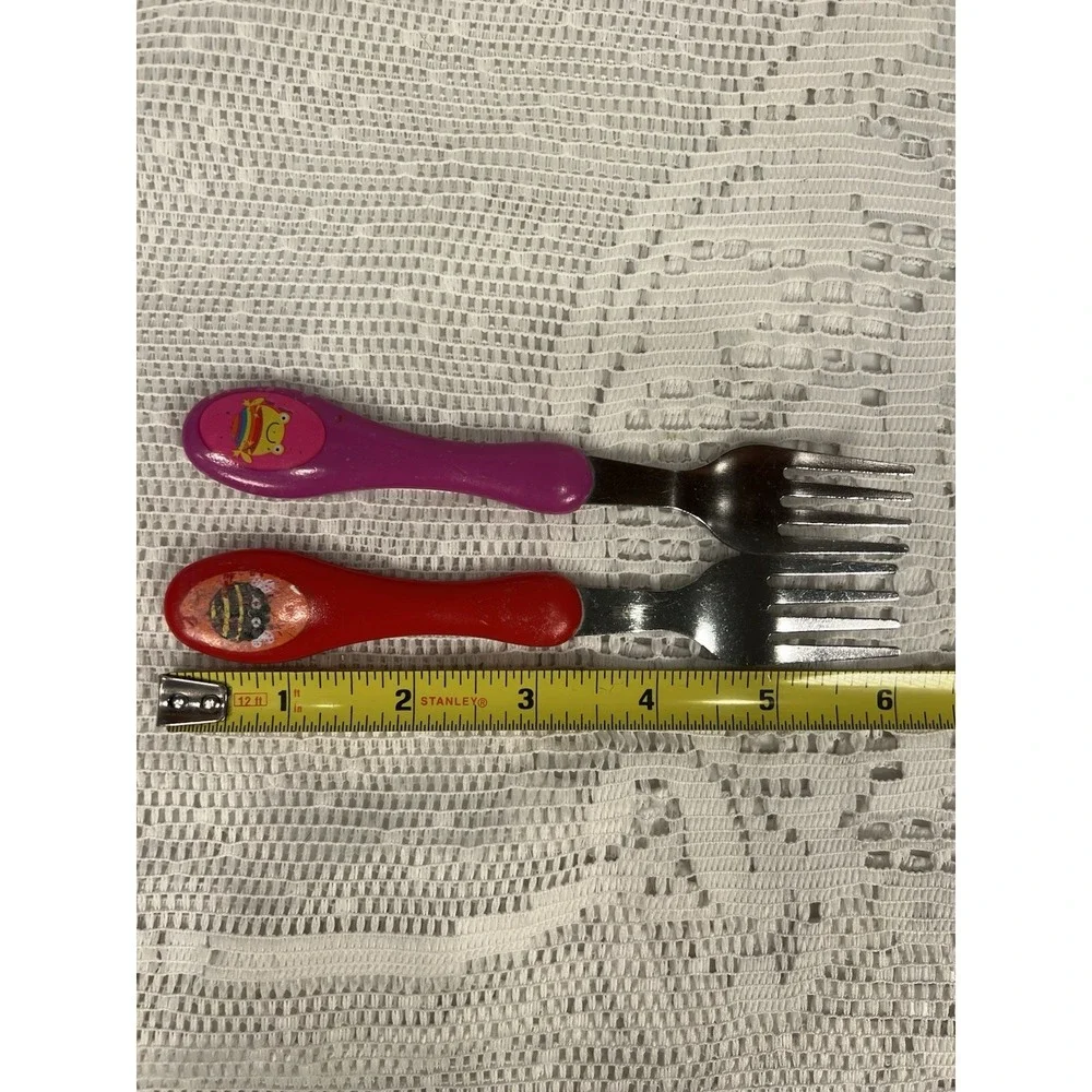 Lot of 2 Kids Forks Stainless Steel Child Utensils Frog‎ Bee Handles 2012 2013